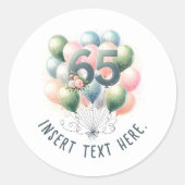 Custom Text 65th birthday balloon stickers ラウンドシール (正面)