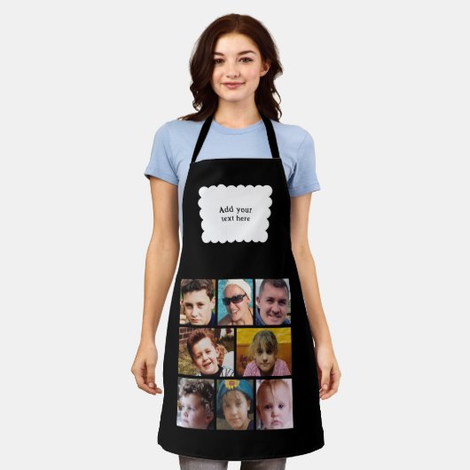 Custom text 8 photos white black エプロン (着用した状態)