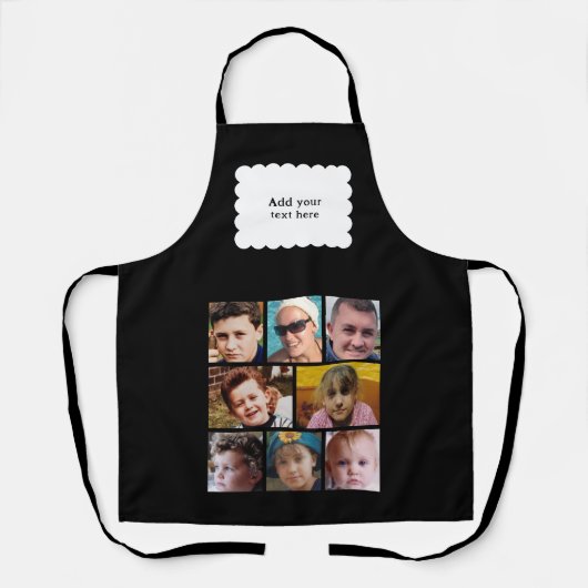 Custom text 8 photos white black エプロン (正面)
