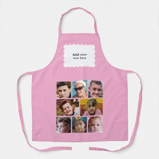 Custom text 8 photos white pink エプロン (正面)