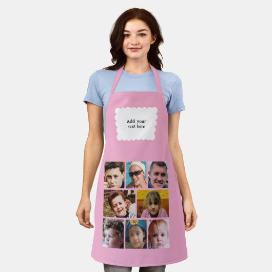 Custom text 8 photos white pink エプロン (着用した状態)