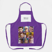 Custom text 8 photos white purple エプロン (正面)