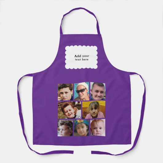 Custom text 8 photos white purple エプロン (正面)