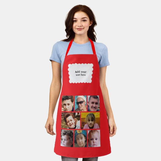 Custom text 8 photos white red エプロン (着用した状態)