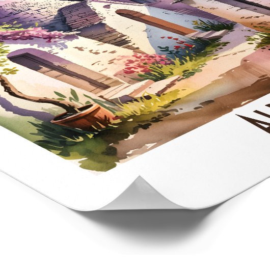 Custom Text Alberobello Italy Trulli Watercolor ポスター (角)