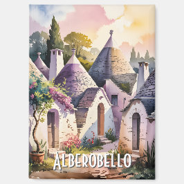 Custom Text Alberobello Italy Trulli Watercolor マグネット