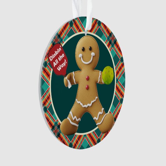 Custom text at back Pickleball Gingerbread Joy オーナメント (正面)