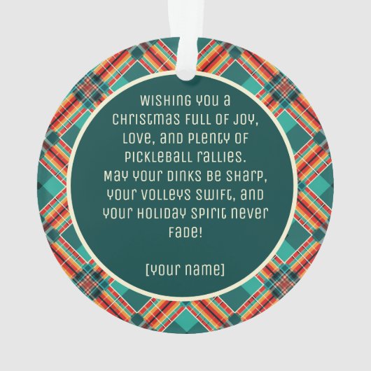 Custom text at back Pickleball Gingerbread Joy オーナメント (裏面)