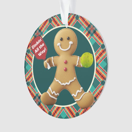 Custom text at back Pickleball Gingerbread Joy オーナメント (正面)