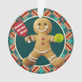 Custom text at back Pickleball Gingerbread Joy オーナメント