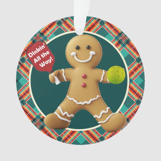 Custom text at back Pickleball Gingerbread Joy オーナメント (正面)