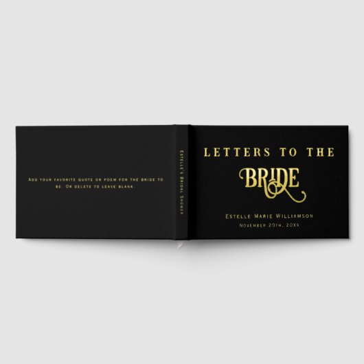 Custom Text Black Bold Chic Letters to the Bride ゲストブック (全面)