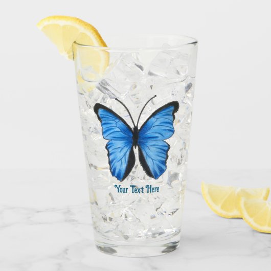 Custom Text Blue Butterfly タンブラーグラス (アイス正面)