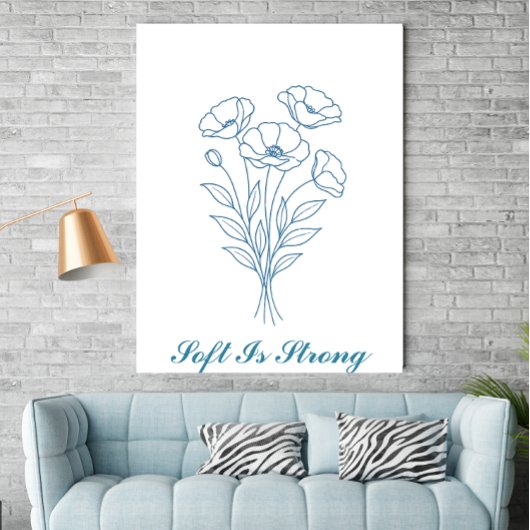Custom Text  Blue Poppy Botanical Line Art Poster ポスター