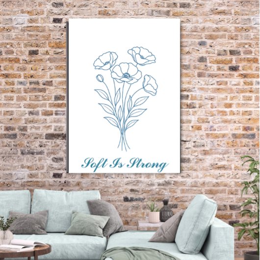 Custom Text  Blue Poppy Botanical Line Art Poster ポスター