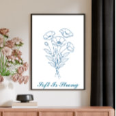 Custom Text  Blue Poppy Botanical Line Art Poster ポスター