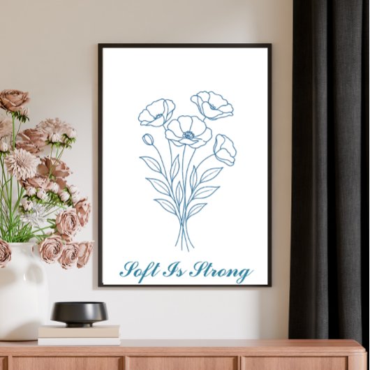 Custom Text  Blue Poppy Botanical Line Art Poster ポスター