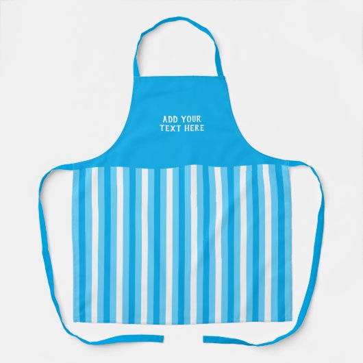 Custom text blue white striped エプロン (正面)