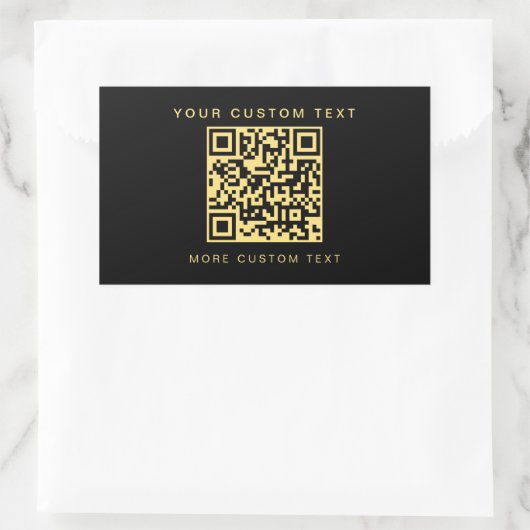 Custom Text Business QR Code Template Black & Gold 長方形シール (バッグ)