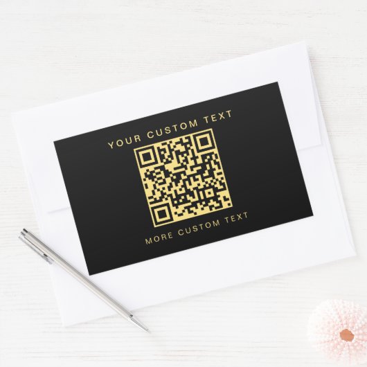 Custom Text Business QR Code Template Black & Gold 長方形シール (封筒)