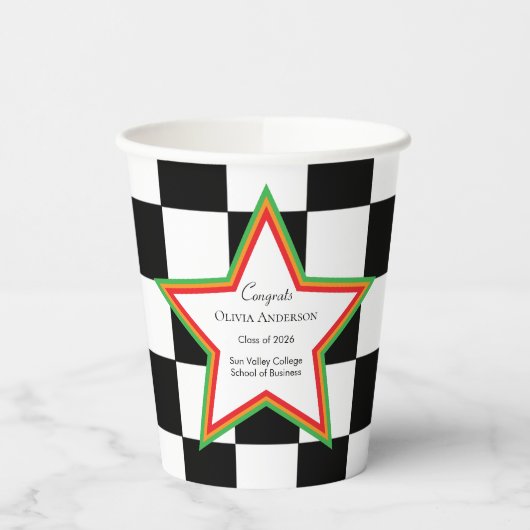 Custom Text, Checkered Graduation Party Paper Cups 紙コップ (左)