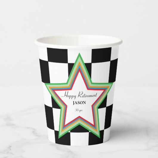 Custom Text, Checkered Happy Retirement Paper Cups 紙コップ (左)