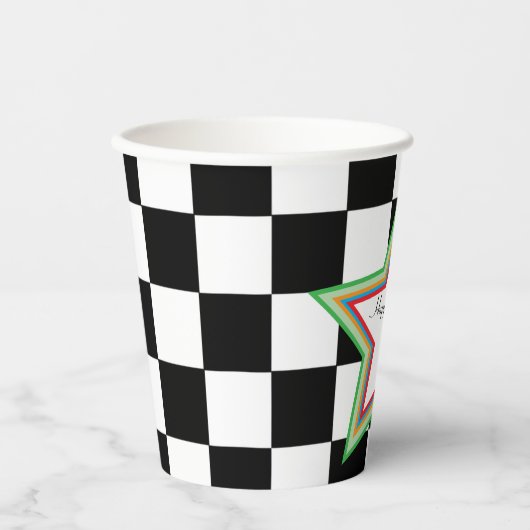 Custom Text, Checkered Happy Retirement Paper Cups 紙コップ (正面)