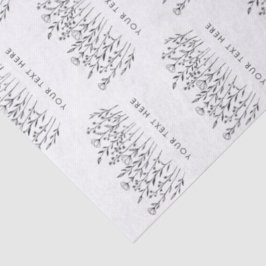 CUSTOM TEXT Chic Elegant Wildflower Line Art 薄葉紙 (詳細)