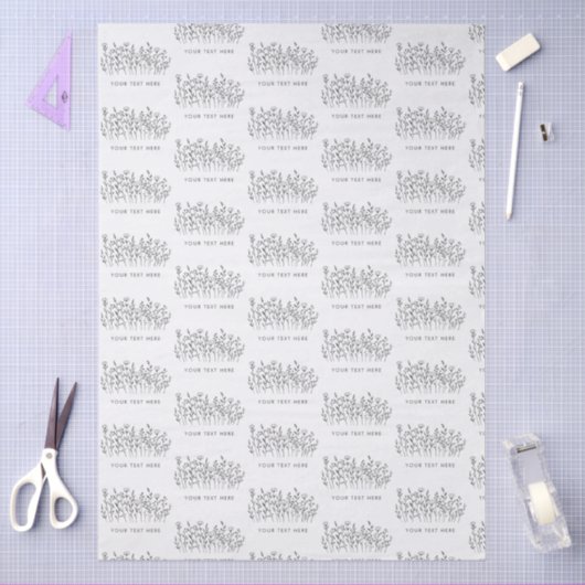 CUSTOM TEXT Chic Elegant Wildflower Line Art 薄葉紙 (クラフト)