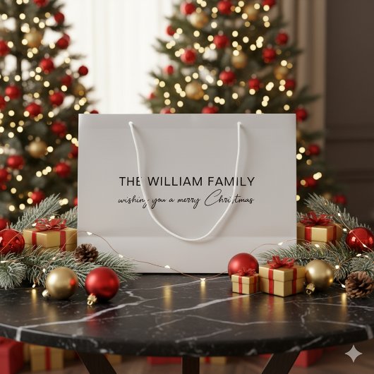 Custom Text Christmas Silver ラージペーパーバッグ