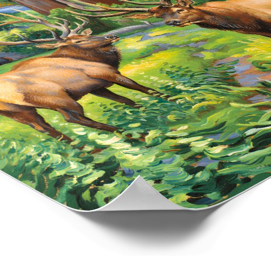 Custom Text Elk Redwood California Forest Van Gogh ポスター (角)