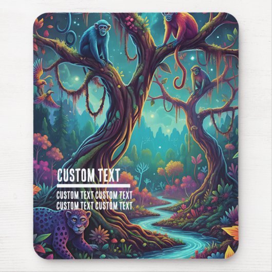 Custom Text Enchanted Jungle Monkeys Vibrant マウスパッド (正面)