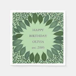 Custom text eucalyptus Frame Napkin – sage green スタンダードカクテルナプキン