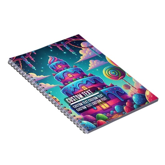 Custom Text Fantasy Layered Cake Blue Pink Purple ノートブック (右側)