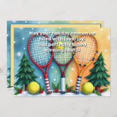🎾🎄Custom text,  Festive Three-Handed Smash シーズンカード (正面/裏面)