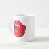Custom Text Funny Red Lips Cartoon Mouth コーヒーマグカップ (正面左)