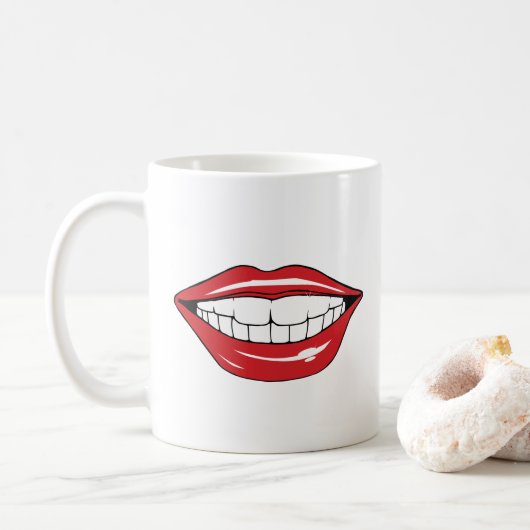 Custom Text Funny Red Lips Cartoon Mouth コーヒーマグカップ (ドーナツ)