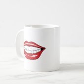 Custom Text Funny Red Lips Cartoon Mouth コーヒーマグカップ (正面左)