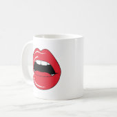 Custom Text Funny Red Lips Cartoon Mouth コーヒーマグカップ (正面左)