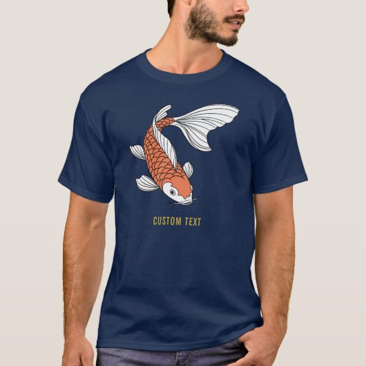 Custom Text & Gold Fish Mark Navy Blue Mens Tシャツ (正面)