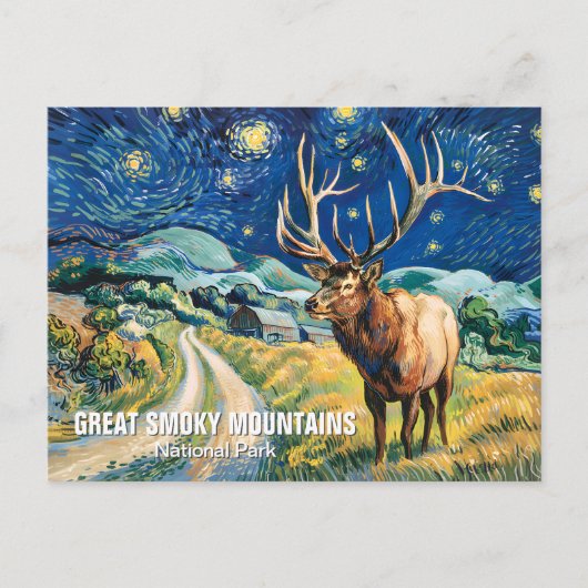 Custom Text Great Smoky Mountains Elk Van Gogh Art ポストカード (正面)
