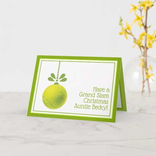Custom text  green Tennis bauble Christmas  Card カード (黄色い花)