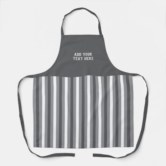 Custom text grey white striped  エプロン (正面)