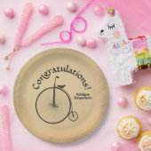 Custom Text High-Wheel Antique Bicycle Rustic  ペーパープレート (パーティー)