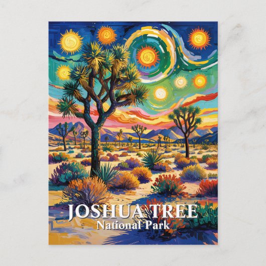 Custom Text Joshua Tree Van Gogh Colorful Desert ポストカード (正面)