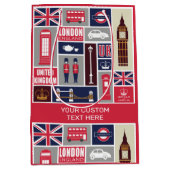 Custom Text London UK Icons ミディアムペーパーバッグ (正面)