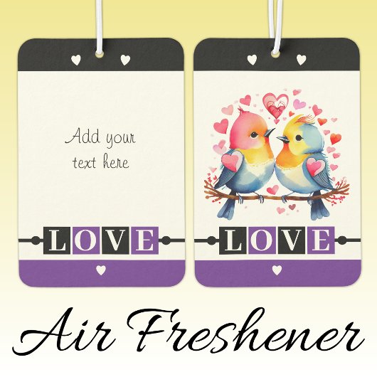 Custom text lovebirds romantic Valentine purple カーエアーフレッシュナー