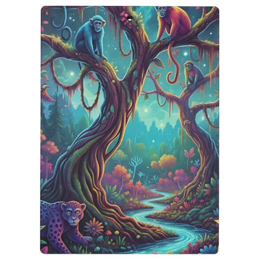 Custom Text Magical Jungle Monkeys & Leopard クリップボード (裏面)