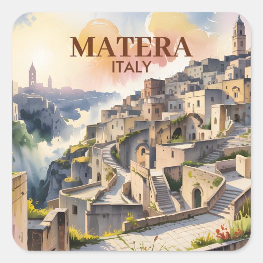  Custom Text Matera Italy Travel Sassi di Matera スクエアシール (正面)