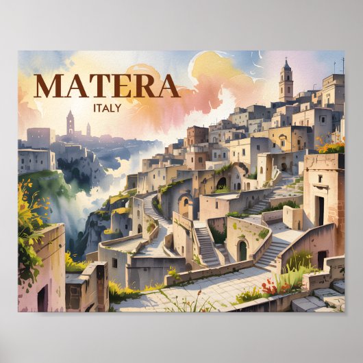  Custom Text Matera Italy Travel Sassi di Matera ポスター (正面)